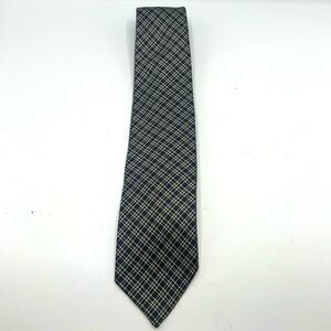 POLO RALPH LAUREN Handmade Midnight Blue and Offwhite Plaid Pattern Silk Tie